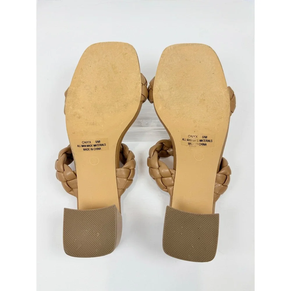 Sincerely Jules Onyx Tan Braided Double Strap Block Heel Slide Sandals Size‎ 9M